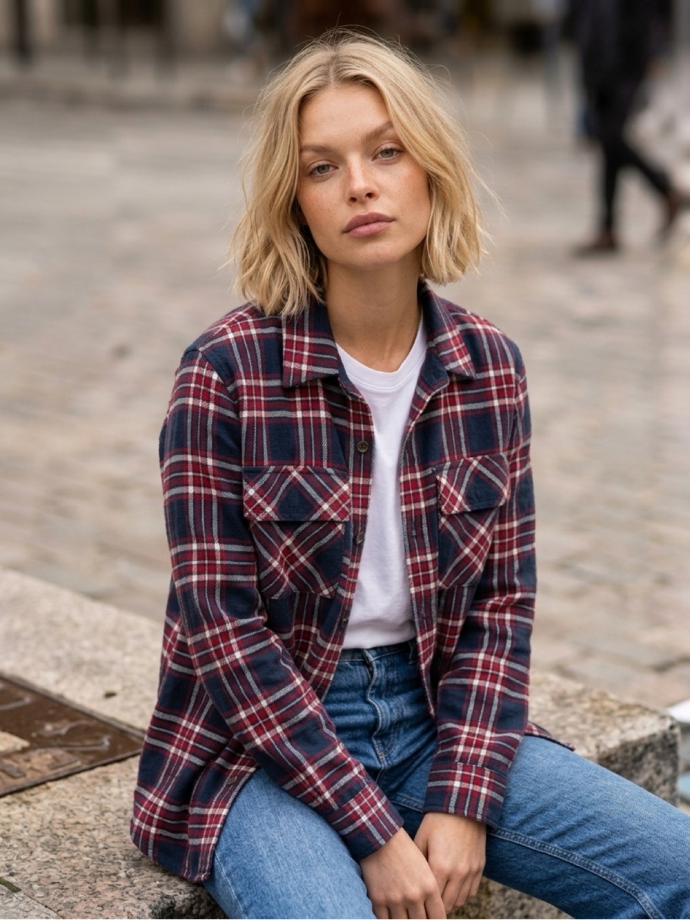 NWOT Aritzia TNA Oversized Heavyweight Cotton Plaid Flannel Button Down Shirt, S